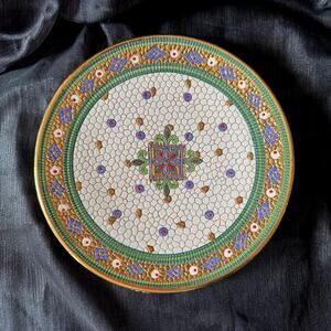 Deruta Decorative Italian Handpainted Mosaic Ceramic Plate with Gold Detail